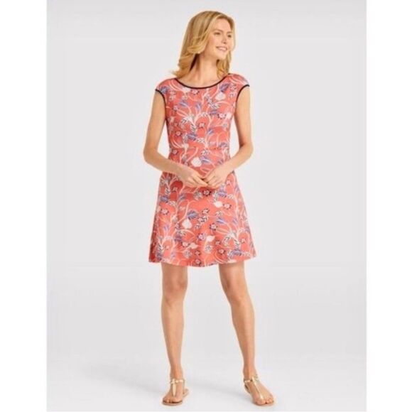 Draper James Coral Ponte A-Line Mini Dress with Cap Sleeves women’s XS floral - Picture 1 of 5